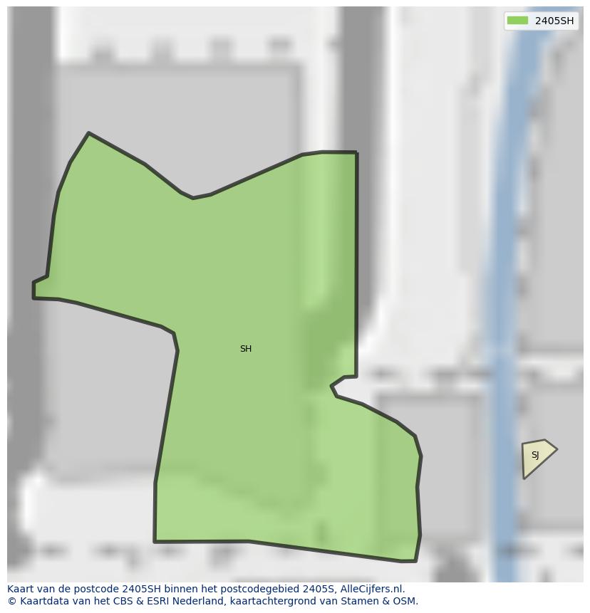 Afbeelding van het postcodegebied 2405 SH op de kaart.