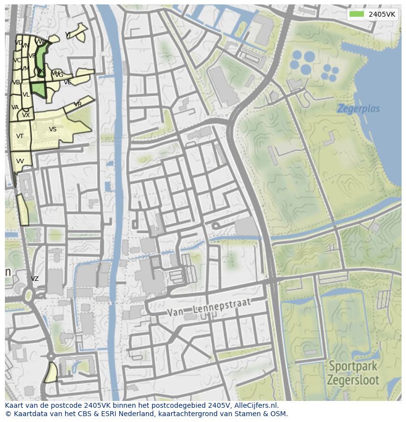 Afbeelding van het postcodegebied 2405 VK op de kaart.
