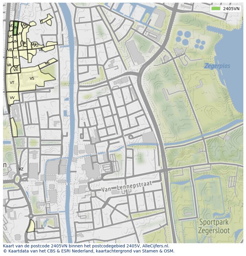 Afbeelding van het postcodegebied 2405 VN op de kaart.