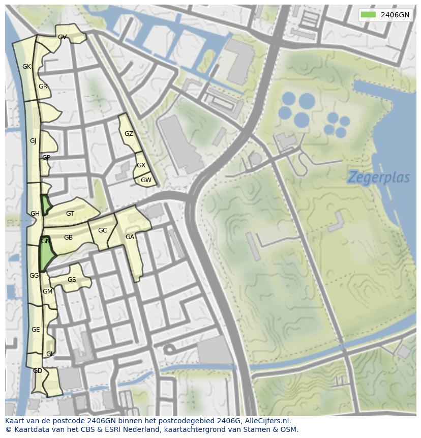 Afbeelding van het postcodegebied 2406 GN op de kaart.