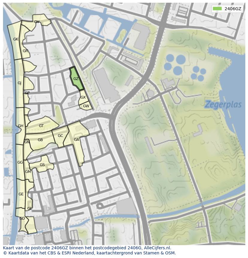 Afbeelding van het postcodegebied 2406 GZ op de kaart.
