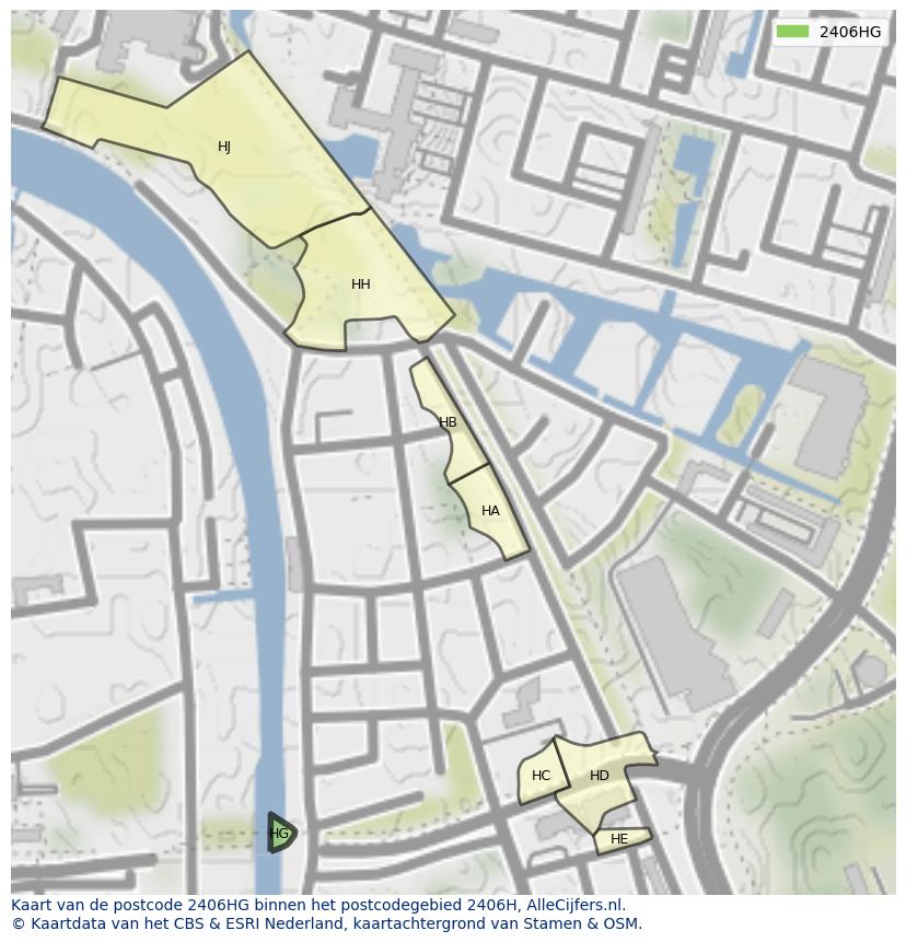 Afbeelding van het postcodegebied 2406 HG op de kaart.
