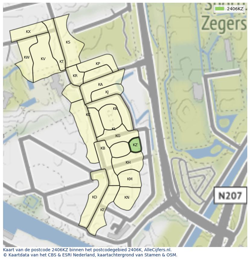 Afbeelding van het postcodegebied 2406 KZ op de kaart.