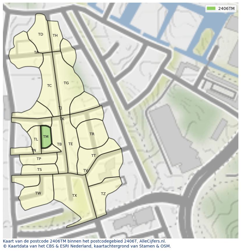 Afbeelding van het postcodegebied 2406 TM op de kaart.