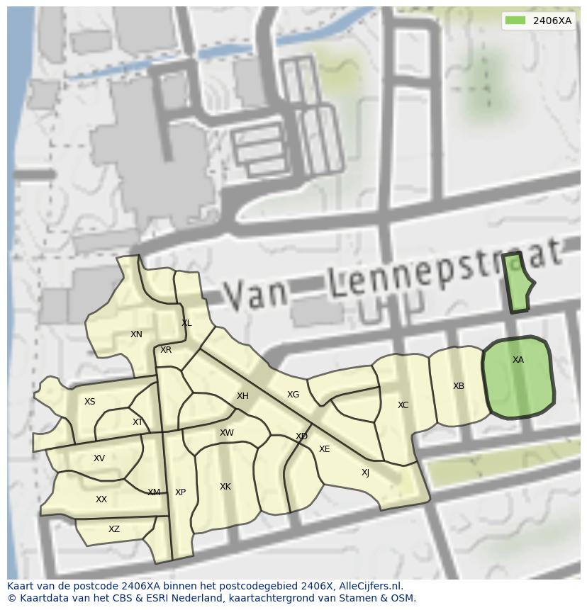 Afbeelding van het postcodegebied 2406 XA op de kaart.