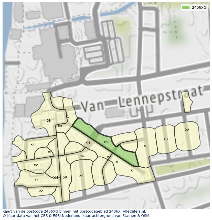 Afbeelding van het postcodegebied 2406 XG op de kaart.