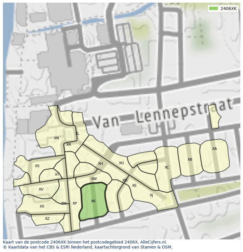 Afbeelding van het postcodegebied 2406 XK op de kaart.