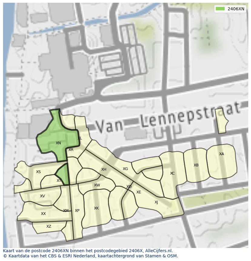 Afbeelding van het postcodegebied 2406 XN op de kaart.