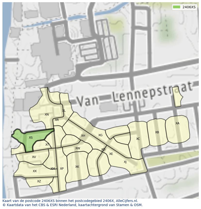 Afbeelding van het postcodegebied 2406 XS op de kaart.
