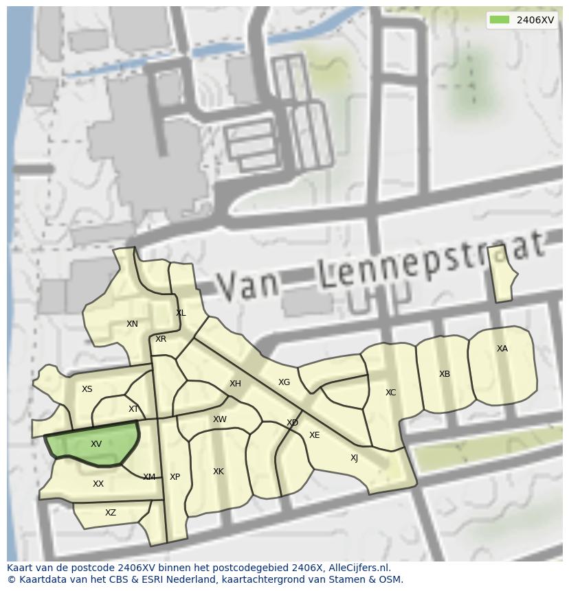 Afbeelding van het postcodegebied 2406 XV op de kaart.
