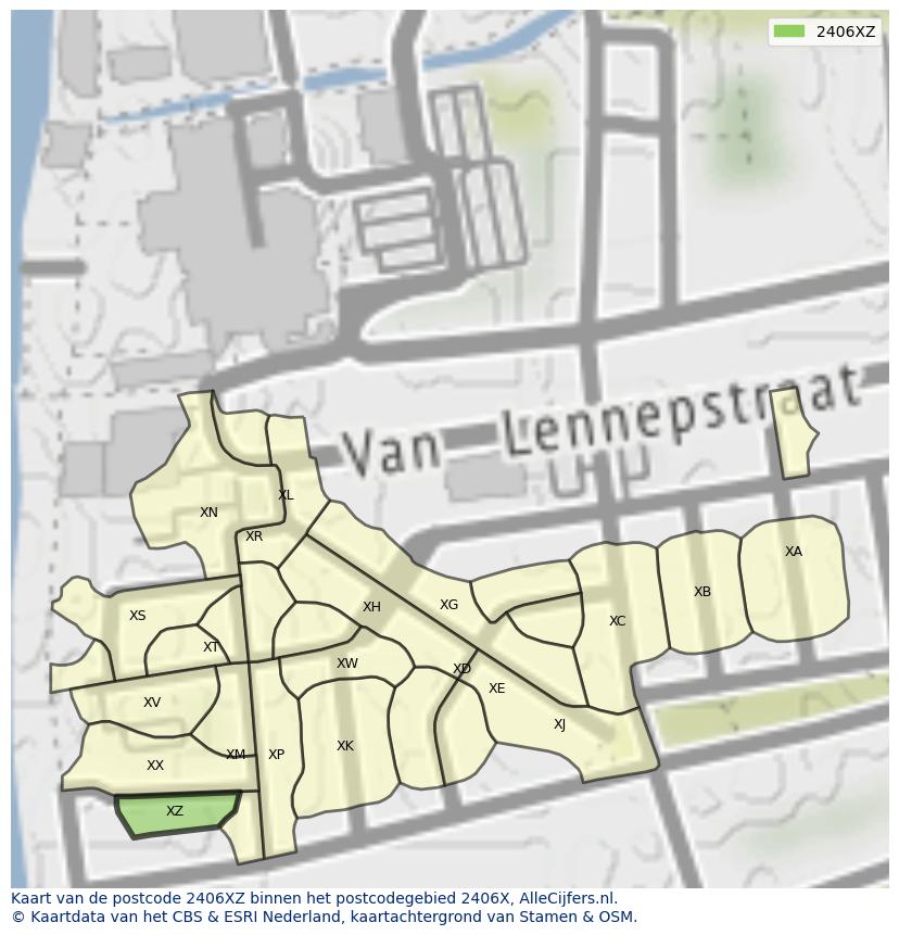 Afbeelding van het postcodegebied 2406 XZ op de kaart.
