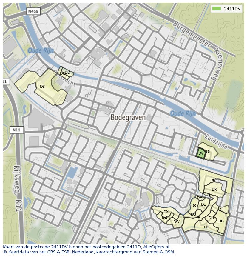 Afbeelding van het postcodegebied 2411 DV op de kaart.