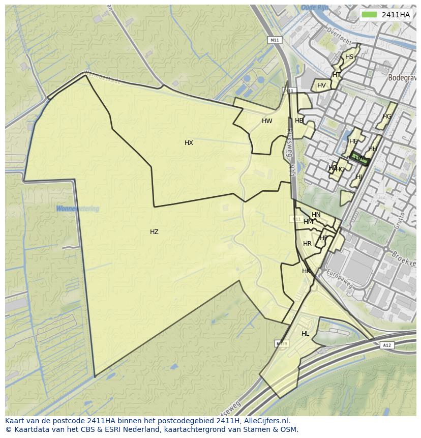 Afbeelding van het postcodegebied 2411 HA op de kaart.