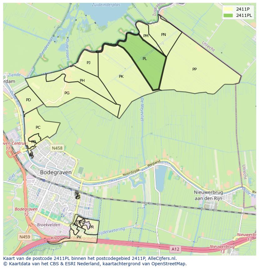 Afbeelding van het postcodegebied 2411 PL op de kaart.