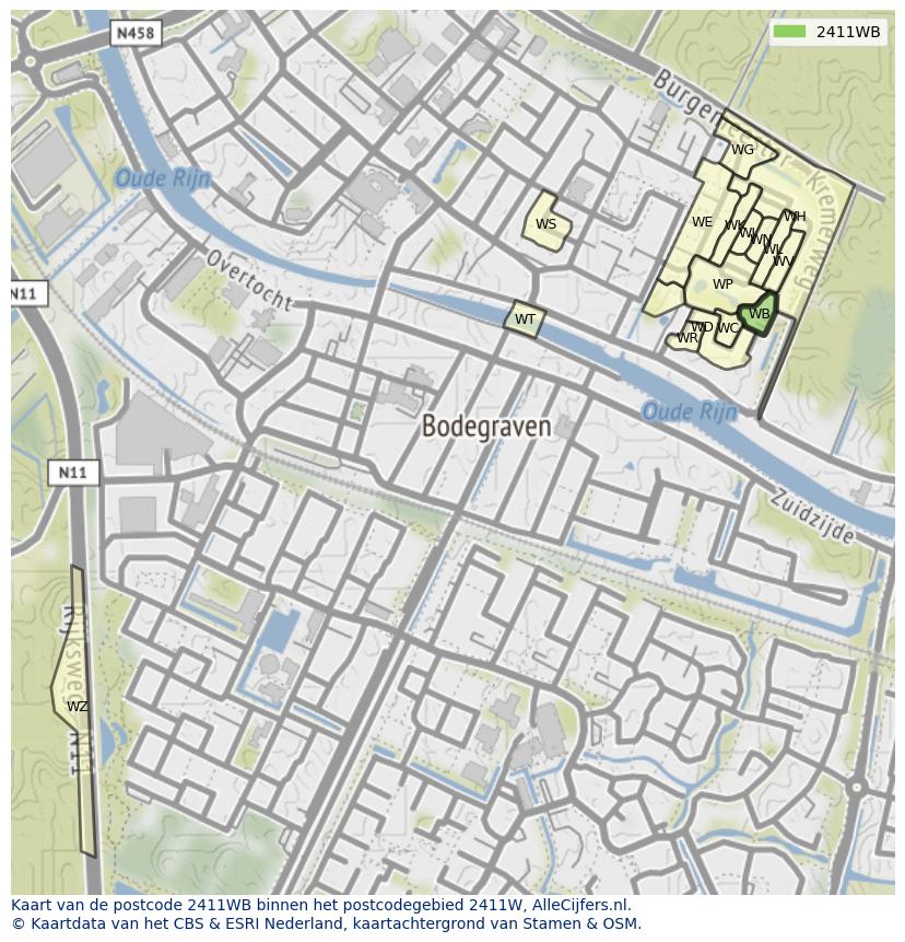 Afbeelding van het postcodegebied 2411 WB op de kaart.