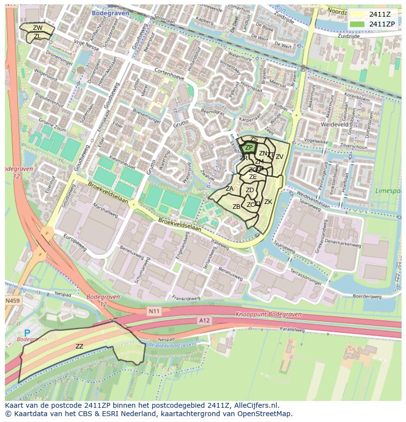 Afbeelding van het postcodegebied 2411 ZP op de kaart.