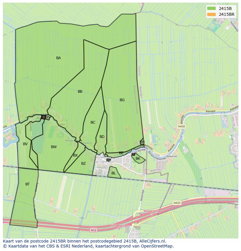 Afbeelding van het postcodegebied 2415 BR op de kaart.