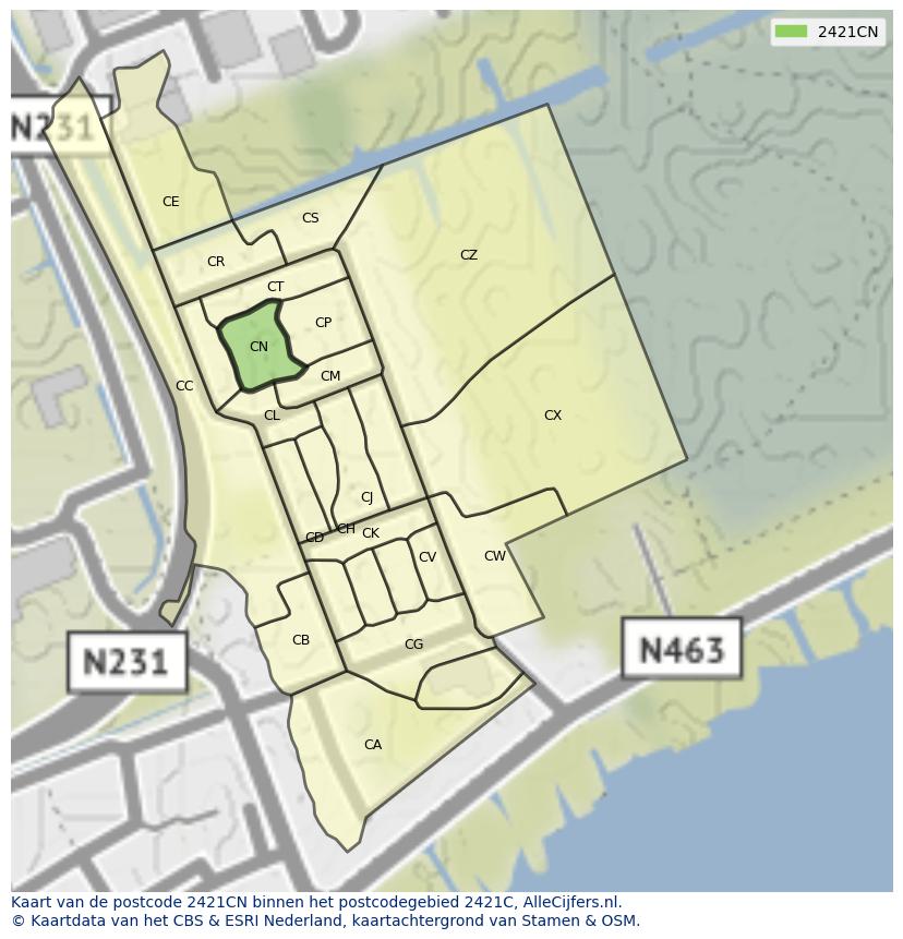 Afbeelding van het postcodegebied 2421 CN op de kaart.