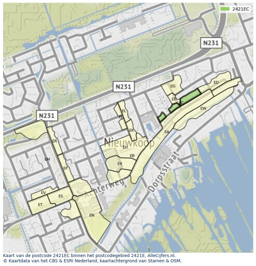 Afbeelding van het postcodegebied 2421 EC op de kaart.