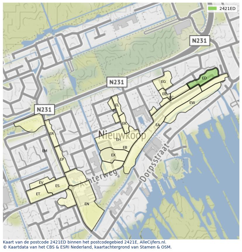 Afbeelding van het postcodegebied 2421 ED op de kaart.