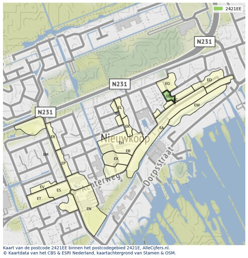 Afbeelding van het postcodegebied 2421 EE op de kaart.