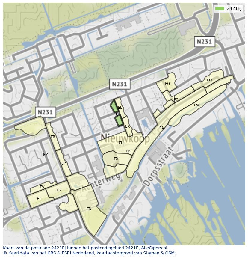 Afbeelding van het postcodegebied 2421 EJ op de kaart.