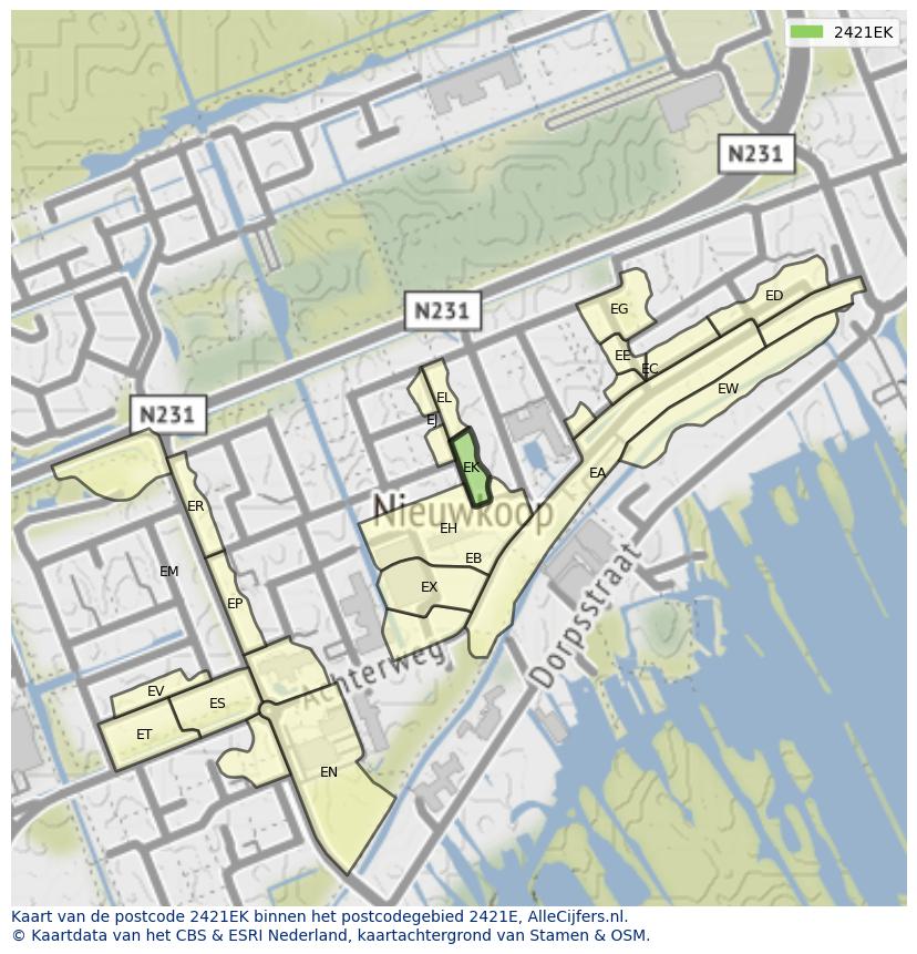 Afbeelding van het postcodegebied 2421 EK op de kaart.