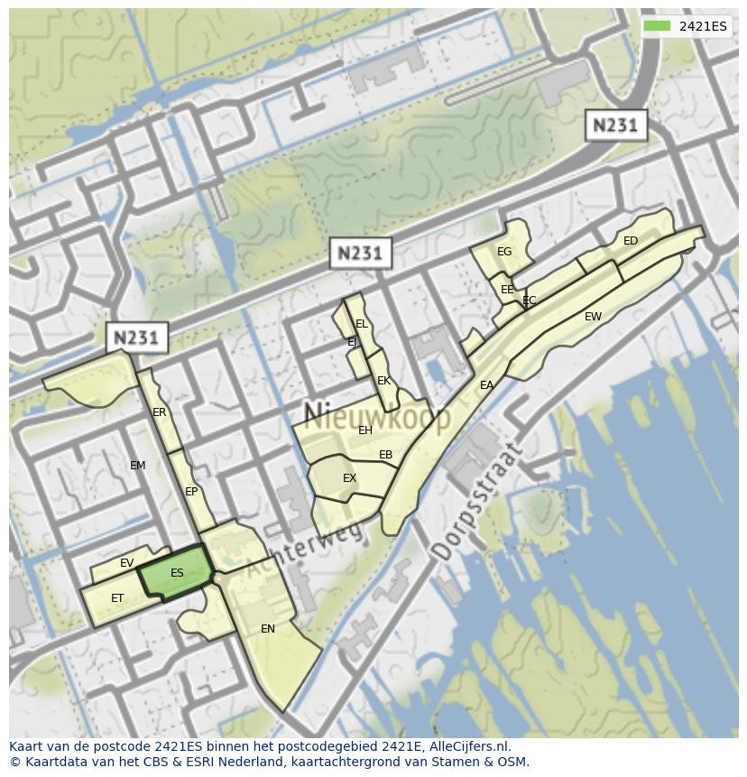 Afbeelding van het postcodegebied 2421 ES op de kaart.