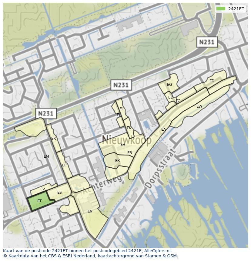 Afbeelding van het postcodegebied 2421 ET op de kaart.
