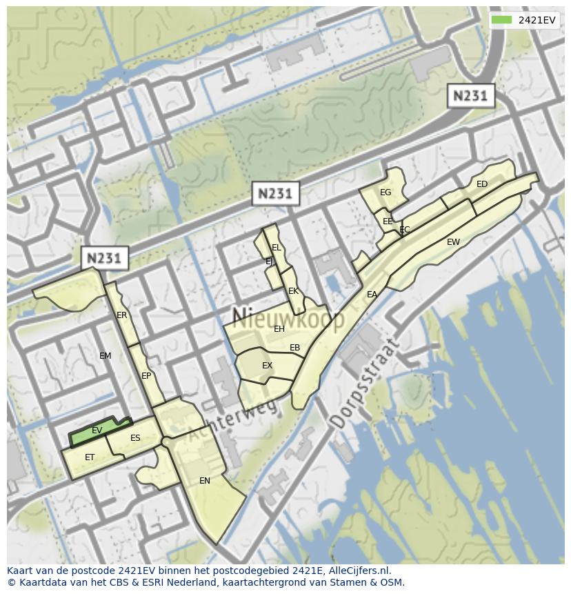 Afbeelding van het postcodegebied 2421 EV op de kaart.