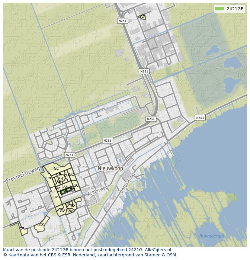 Afbeelding van het postcodegebied 2421 GE op de kaart.