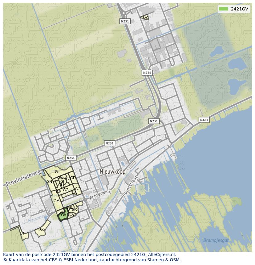 Afbeelding van het postcodegebied 2421 GV op de kaart.