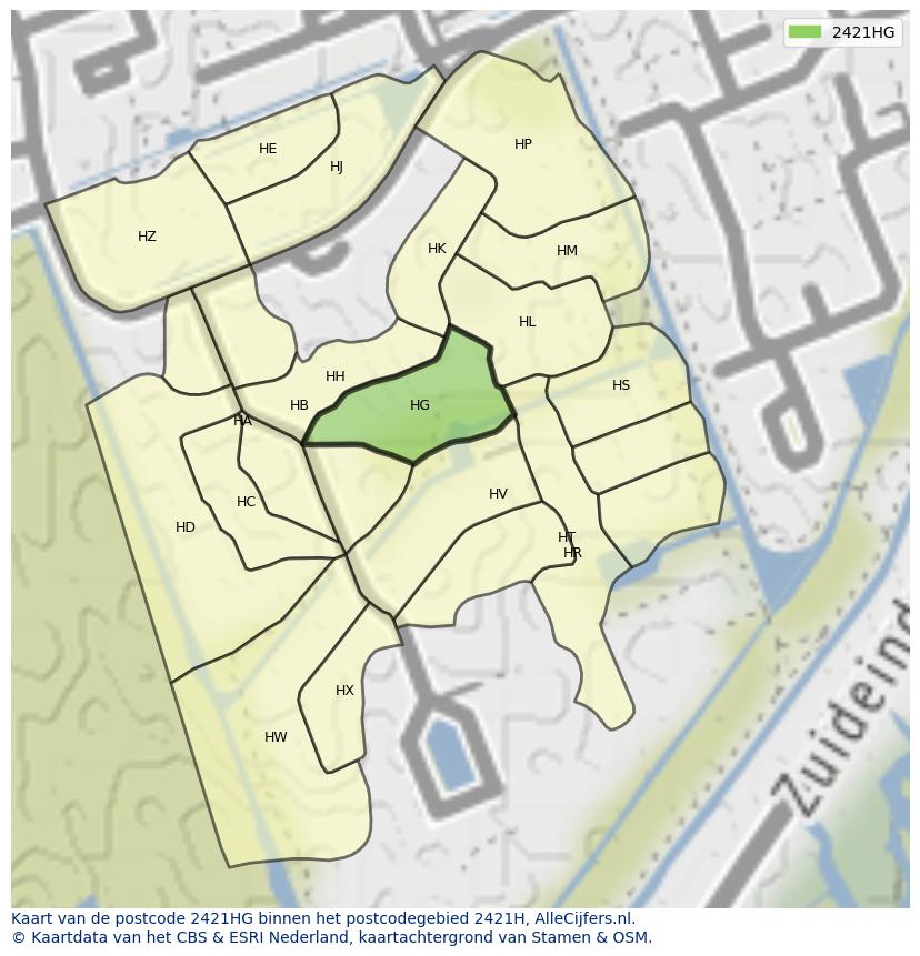 Afbeelding van het postcodegebied 2421 HG op de kaart.
