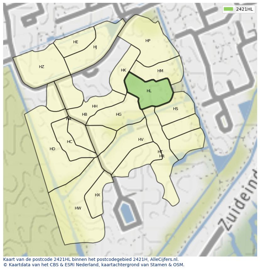 Afbeelding van het postcodegebied 2421 HL op de kaart.