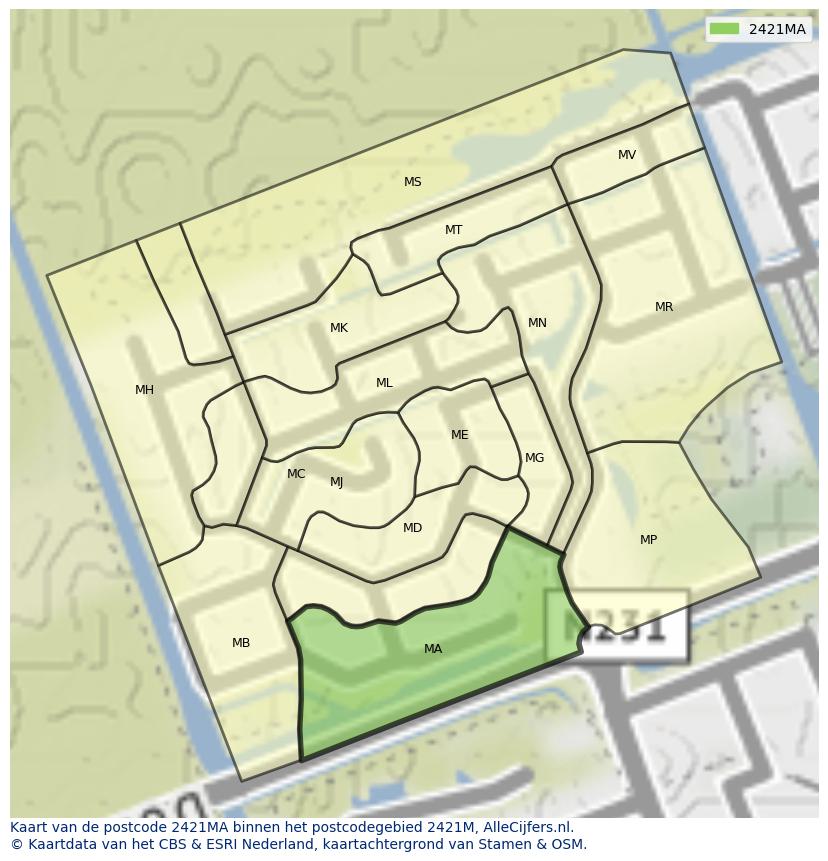 Afbeelding van het postcodegebied 2421 MA op de kaart.