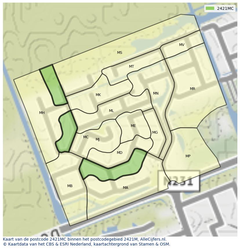 Afbeelding van het postcodegebied 2421 MC op de kaart.