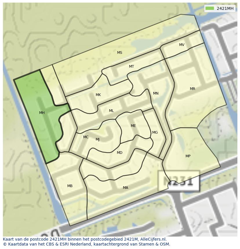 Afbeelding van het postcodegebied 2421 MH op de kaart.