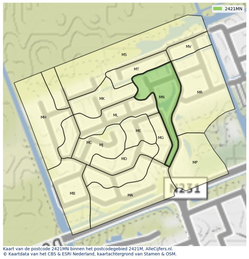 Afbeelding van het postcodegebied 2421 MN op de kaart.