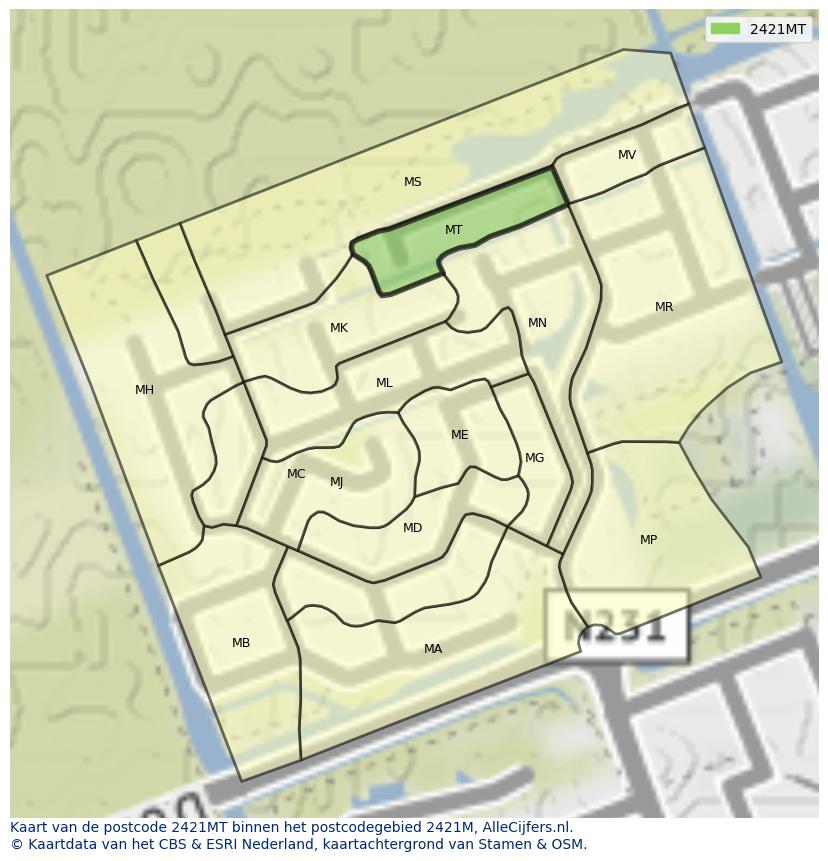 Afbeelding van het postcodegebied 2421 MT op de kaart.