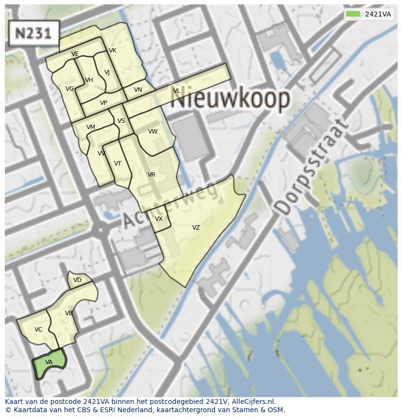 Afbeelding van het postcodegebied 2421 VA op de kaart.