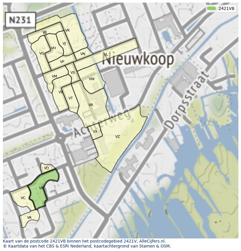 Afbeelding van het postcodegebied 2421 VB op de kaart.