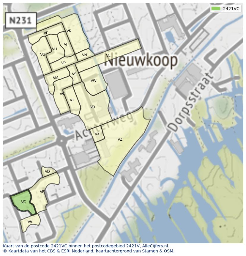 Afbeelding van het postcodegebied 2421 VC op de kaart.