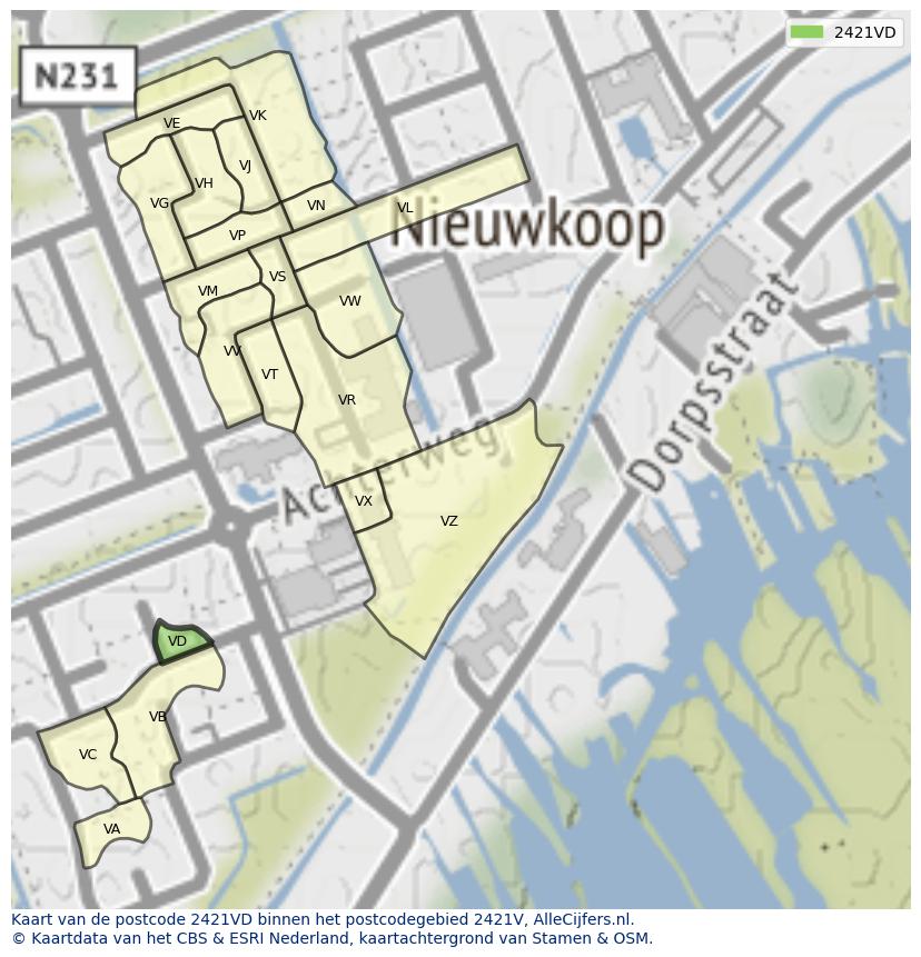 Afbeelding van het postcodegebied 2421 VD op de kaart.