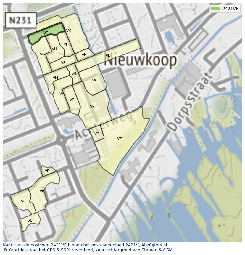Afbeelding van het postcodegebied 2421 VE op de kaart.