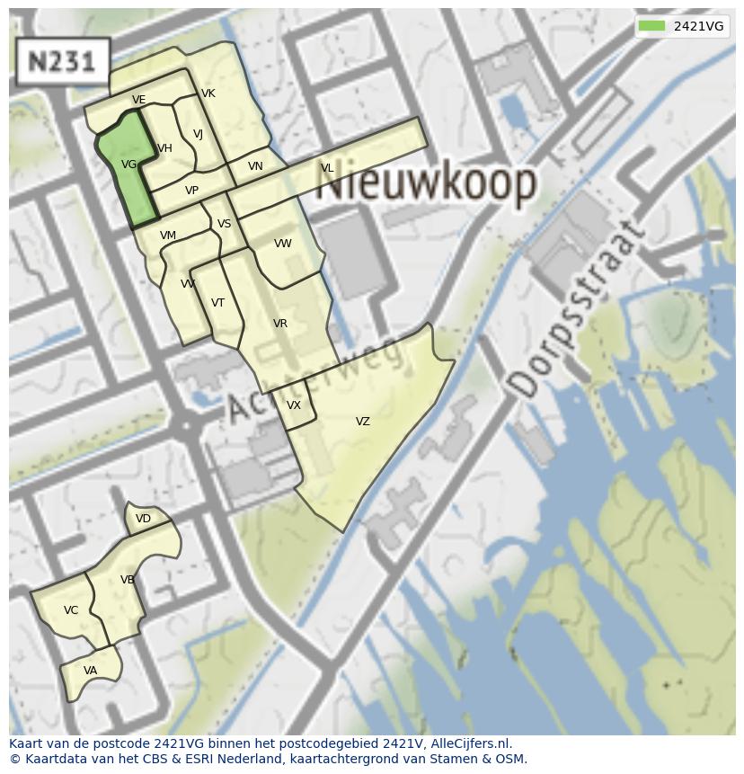 Afbeelding van het postcodegebied 2421 VG op de kaart.