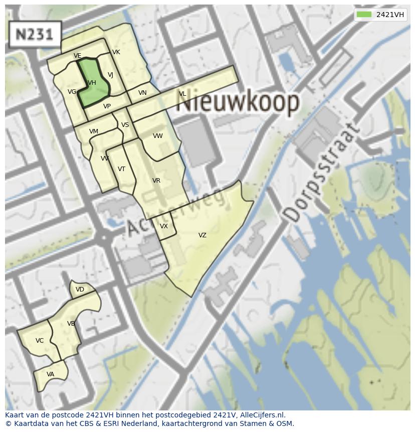 Afbeelding van het postcodegebied 2421 VH op de kaart.