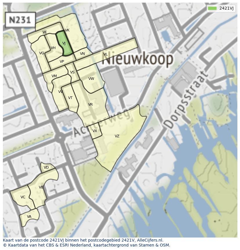 Afbeelding van het postcodegebied 2421 VJ op de kaart.
