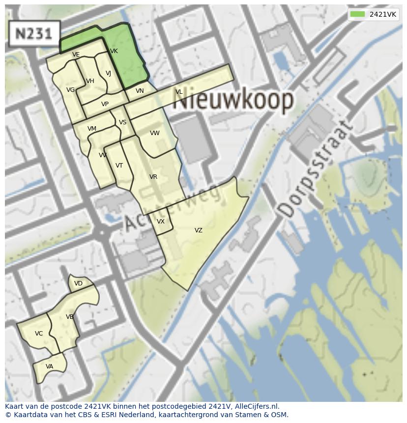 Afbeelding van het postcodegebied 2421 VK op de kaart.