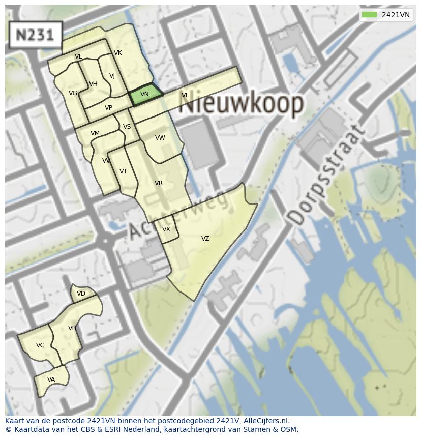 Afbeelding van het postcodegebied 2421 VN op de kaart.