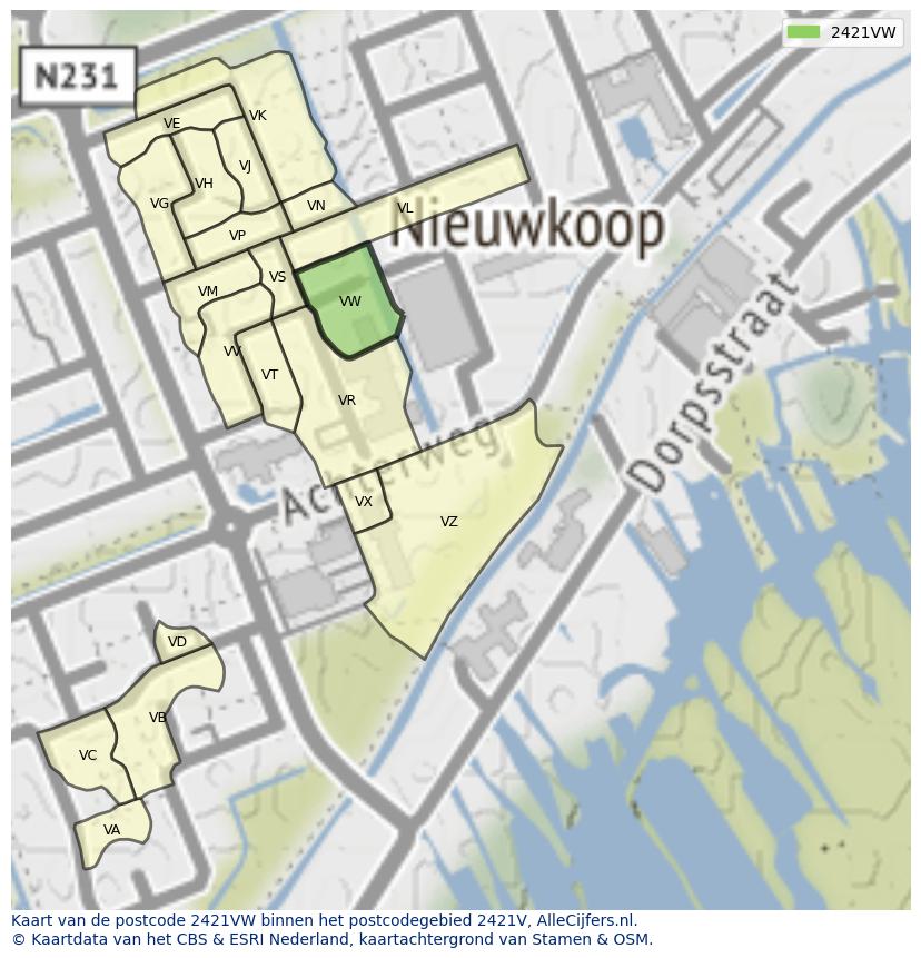 Afbeelding van het postcodegebied 2421 VW op de kaart.